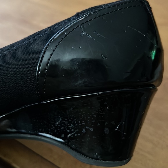 Anne Klein Sport Peep Toe Wedge Black Patent/cloth - Picture 8 of 9